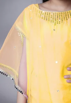 Embroidered Chanderi Silk Pakistani Suit in Yellow