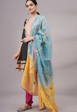 Embroidered Chanderi Silk Aline Suit in Black