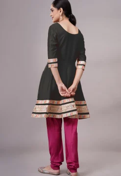 Embroidered Chanderi Silk Aline Suit in Black