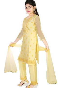 Embroidered Chanderi Silk Pakistani Suit in Yellow