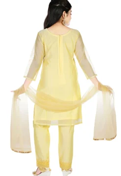 Embroidered Chanderi Silk Pakistani Suit in Yellow