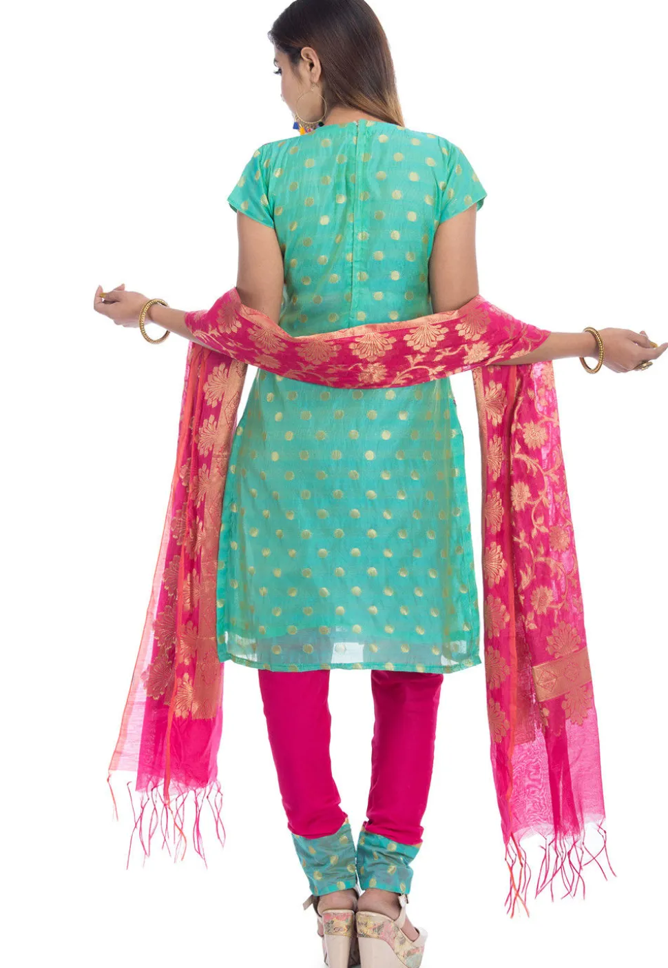 Embroidered Chanderi Silk Straight Suit in Teal Green