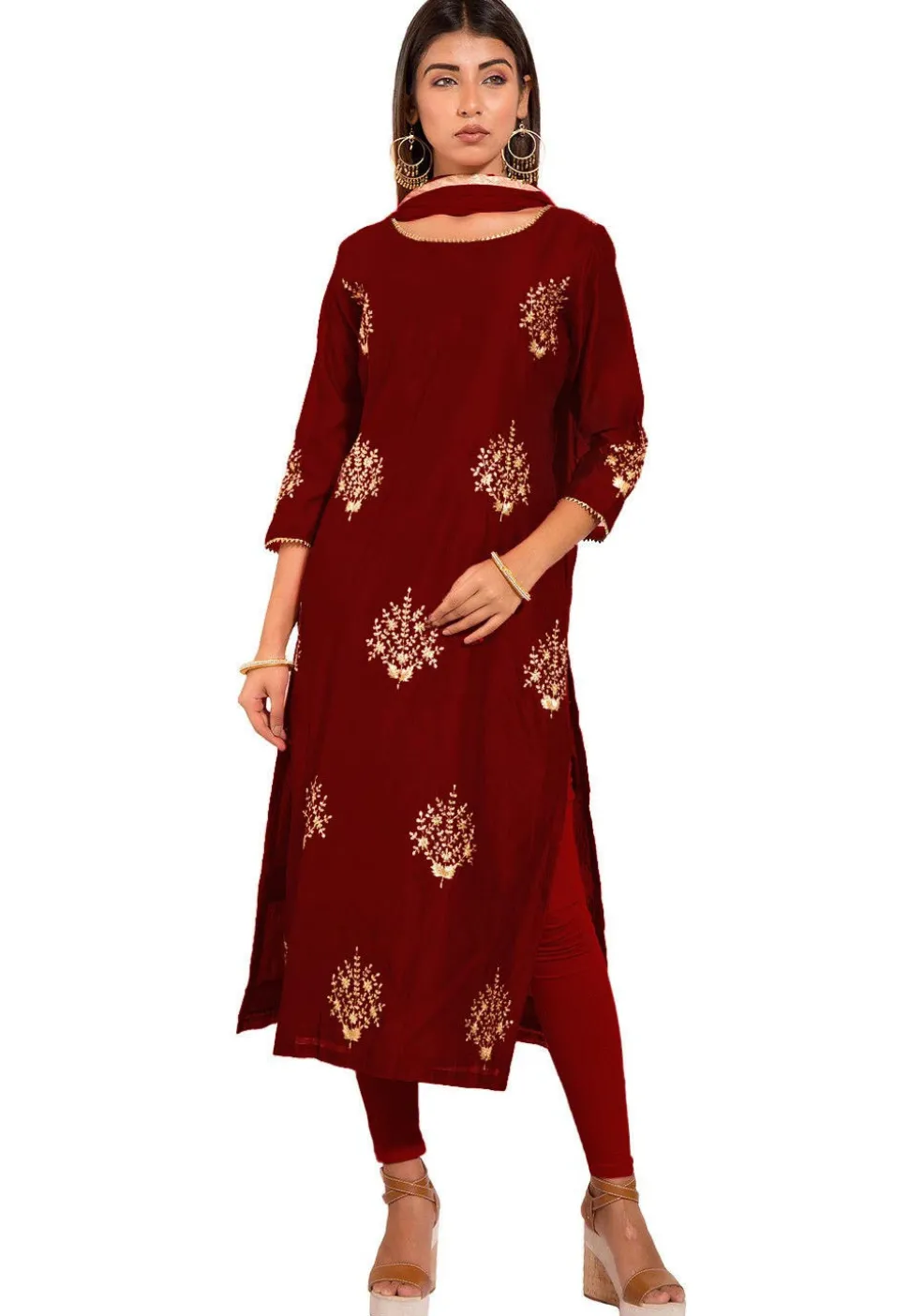 Embroidered Chanderi Silk Straight Suit in Maroon
