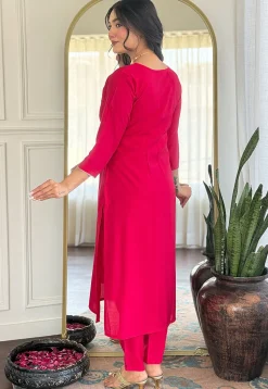 Embroidered Chanderi Silk Pakistani Suit in Fuchsia