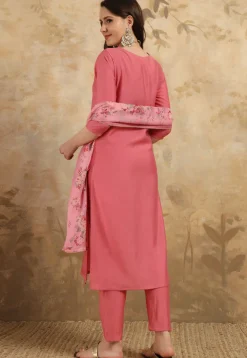 Embroidered Chanderi Silk Pakistani Suit in Pink
