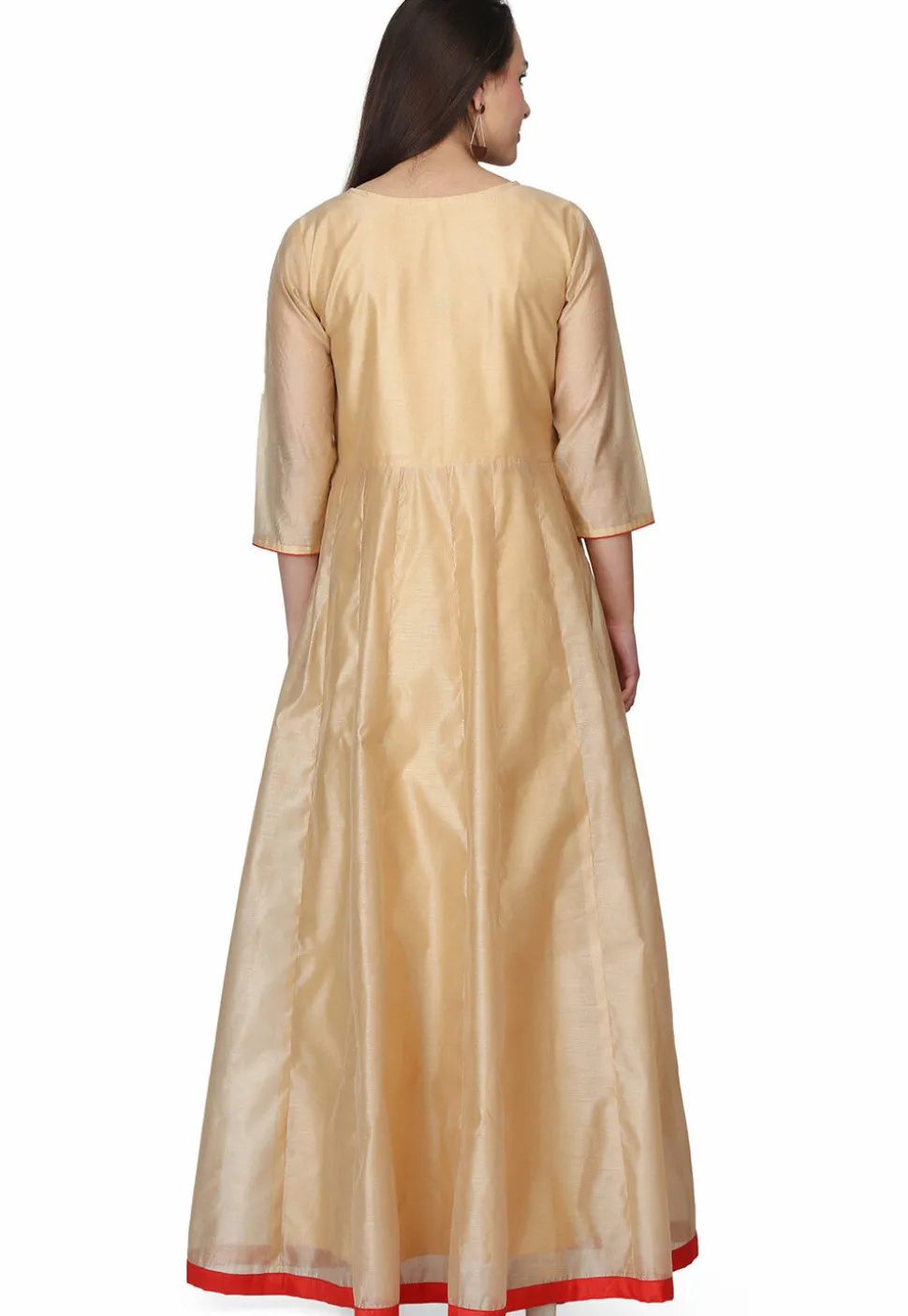Embroidered Chanderi Silk Gown in Beige