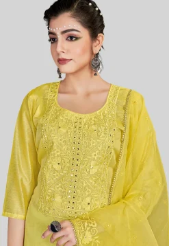Embroidered Chanderi Silk Pakistani Suit in Yellow
