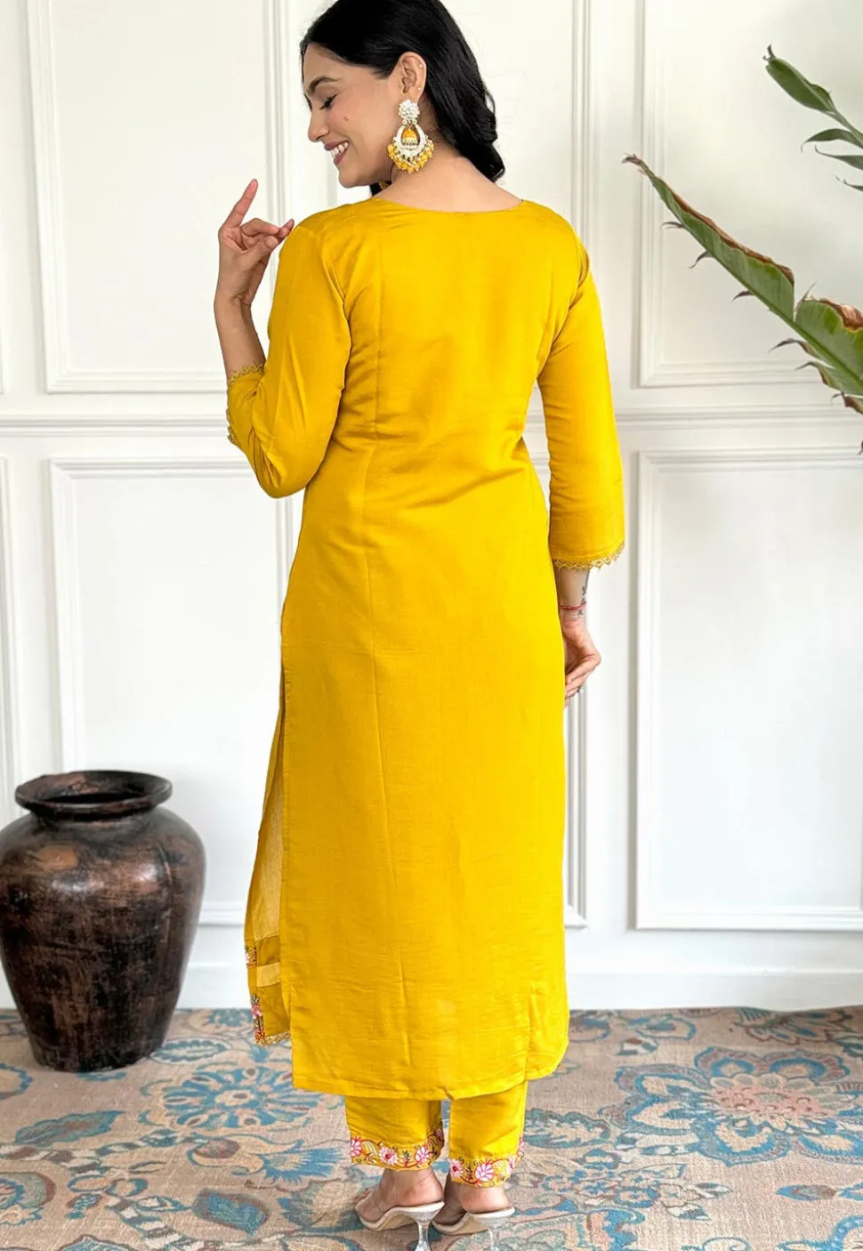 Embroidered Chanderi Silk A Line Suit in Light Green