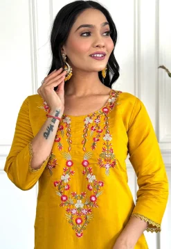 Embroidered Chanderi Silk A Line Suit in Light Green