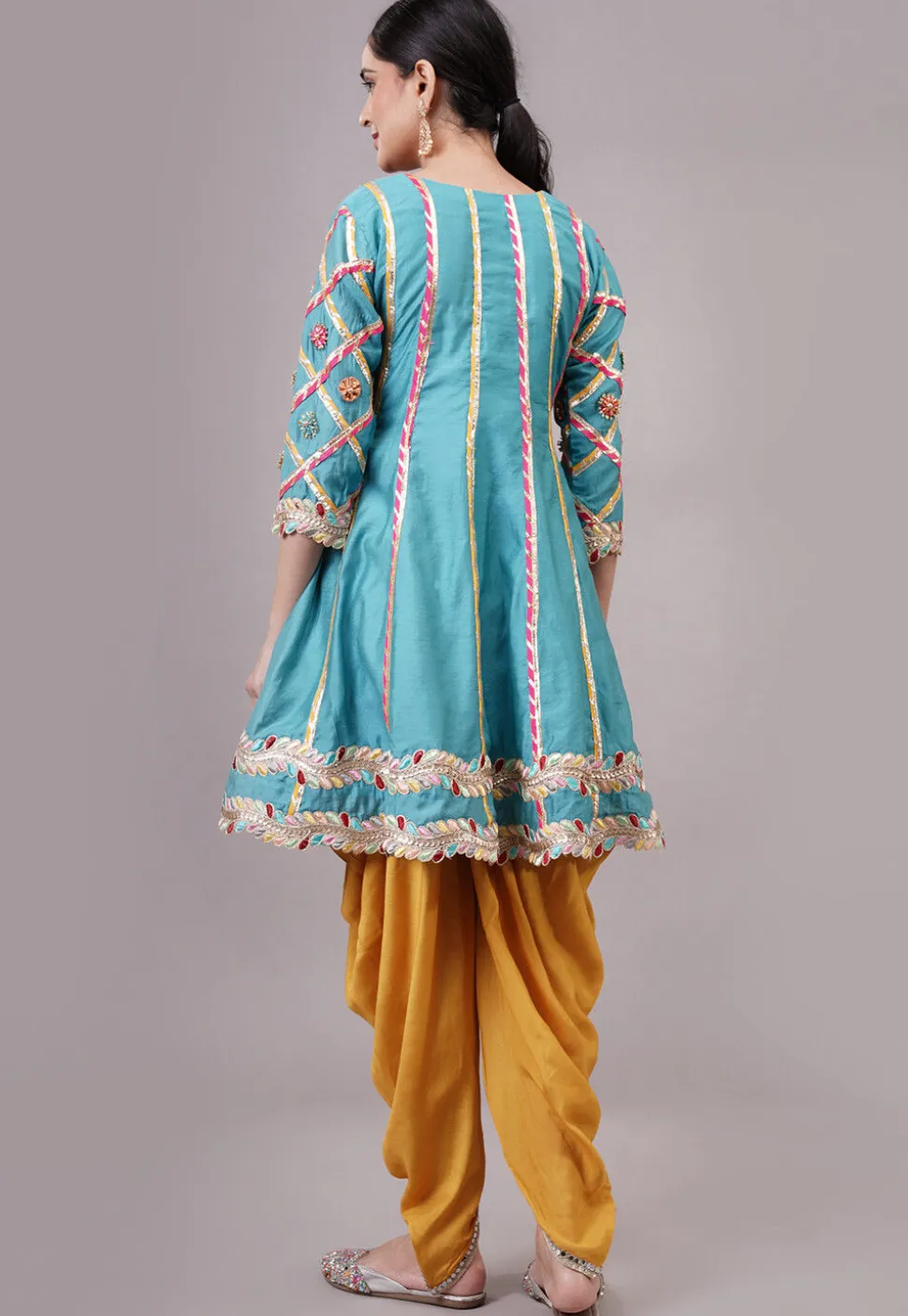 Embroidered Chanderi Silk Aline Suit in Blue