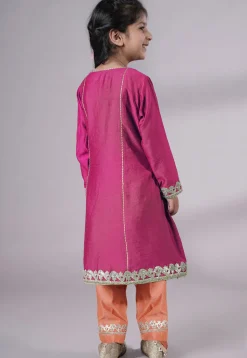 Embroidered Chanderi Silk Punjabi Suit in Magenta