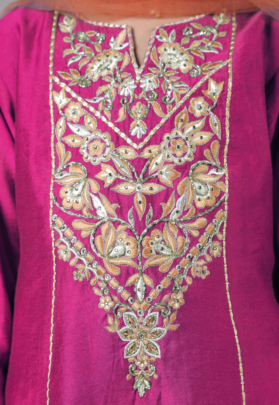 Embroidered Chanderi Silk Punjabi Suit in Magenta