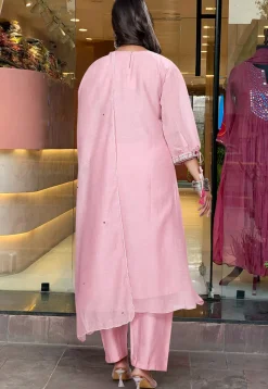 Embroidered Chanderi Silk A Line Suit in Pink