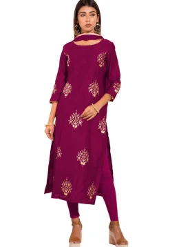 Embroidered Chanderi Silk Straight Suit in Magenta