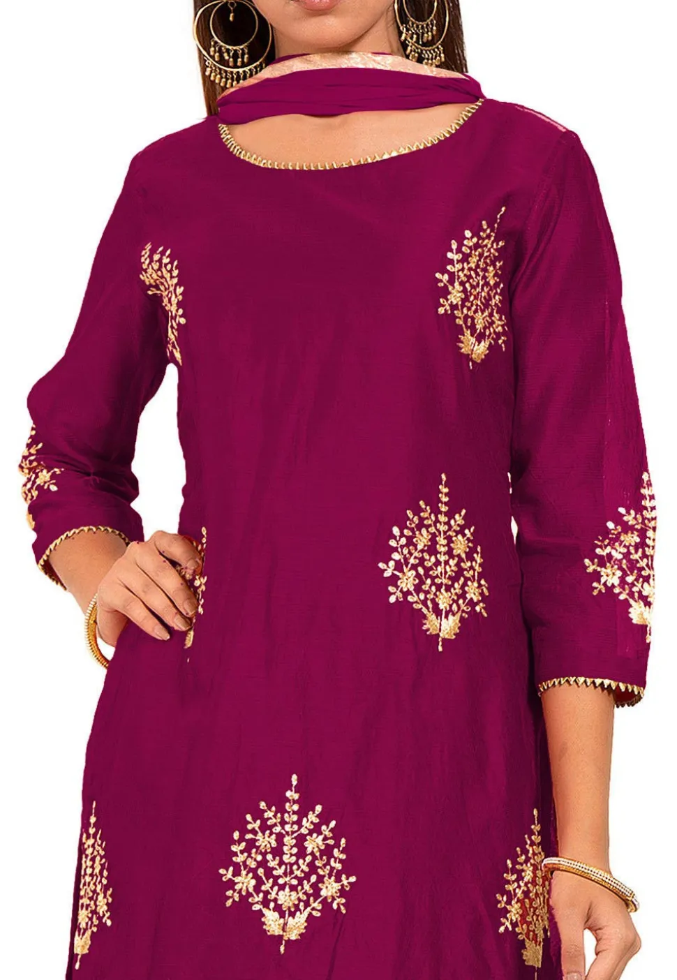 Embroidered Chanderi Silk Straight Suit in Magenta