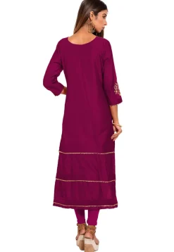 Embroidered Chanderi Silk Straight Suit in Magenta