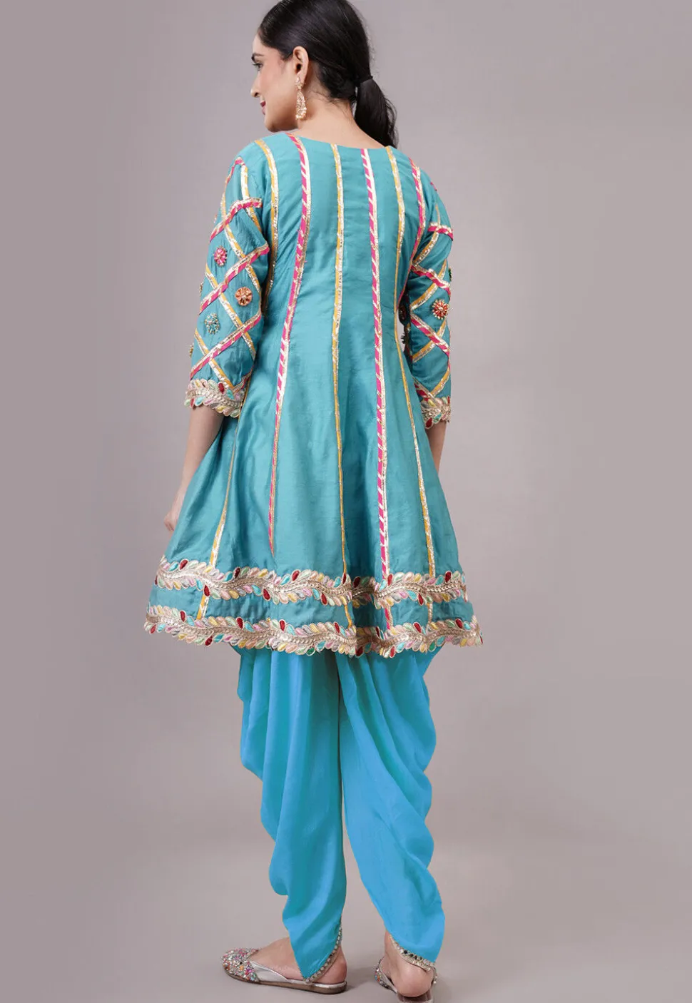 Embroidered Chanderi Silk Anarkali Suit in Blue