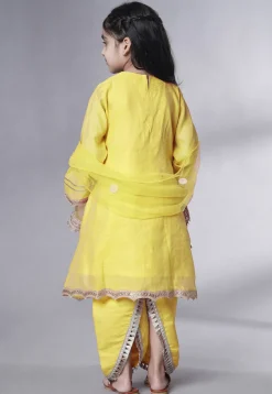Embroidered Chanderi Silk Punjabi Suit in Yellow