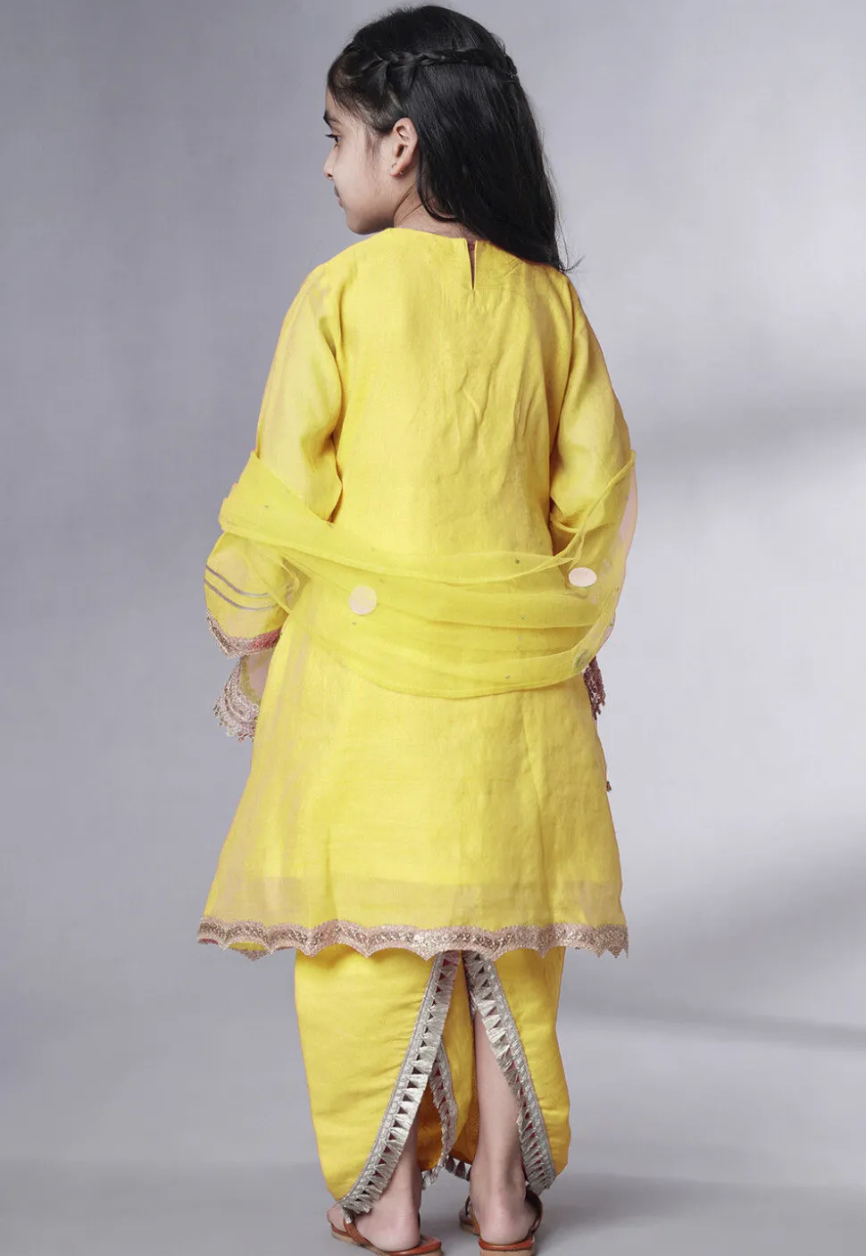 Embroidered Chanderi Silk Punjabi Suit in Yellow