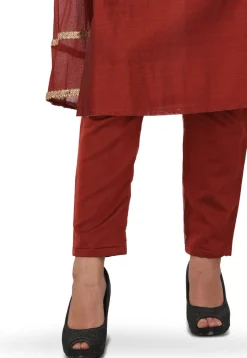 Embroidered Chanderi Silk Straight Suit in Maroon