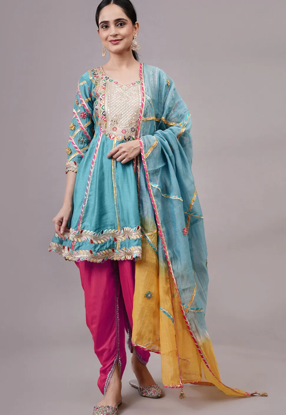 Embroidered Chanderi Silk Anarkali Suit in Blue