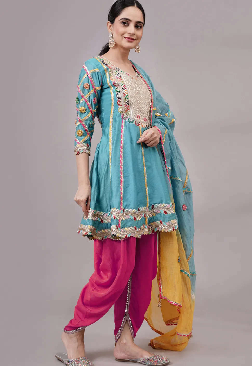 Embroidered Chanderi Silk Anarkali Suit in Blue