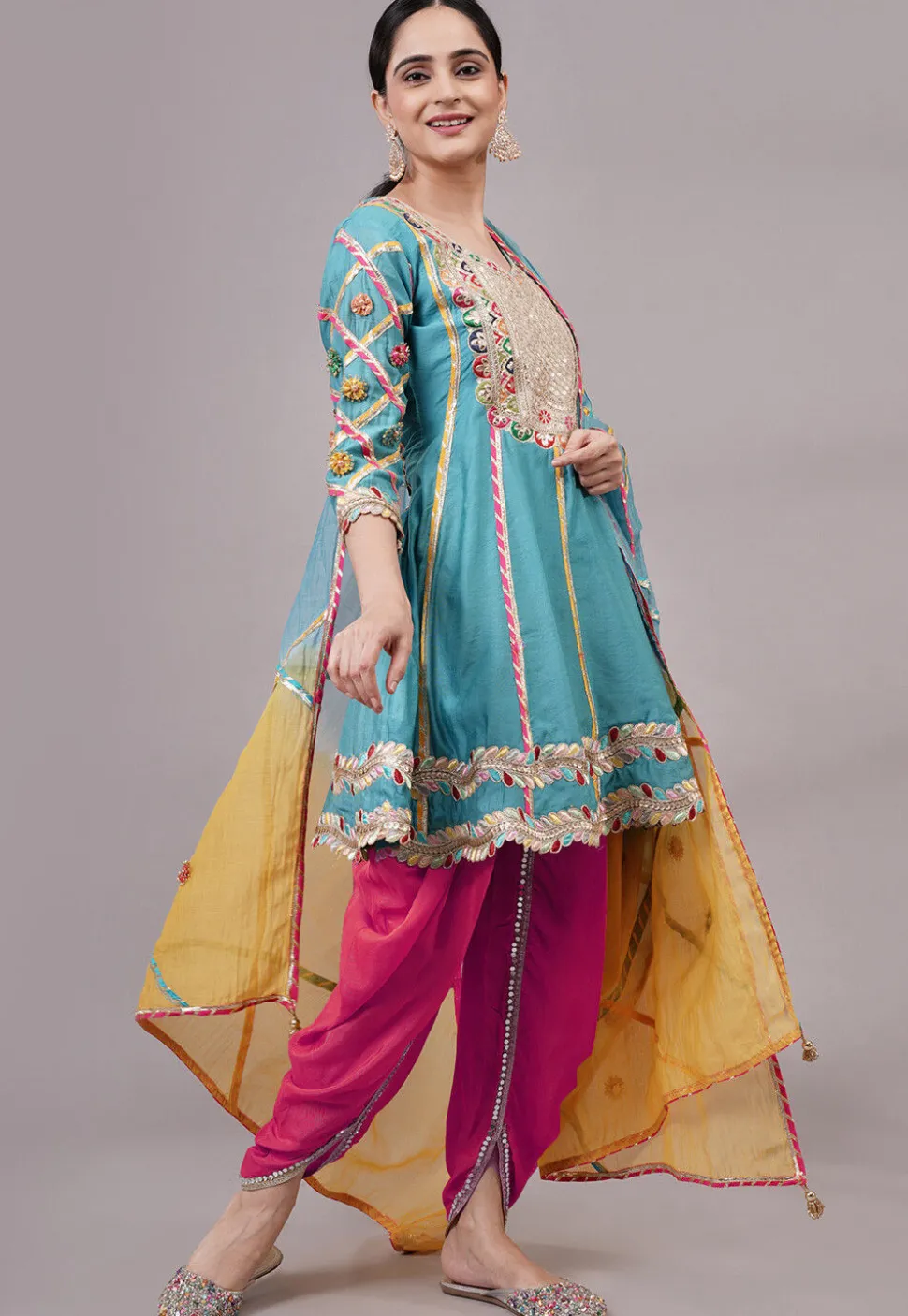 Embroidered Chanderi Silk Anarkali Suit in Blue