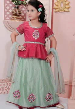 Embroidered Chanderi Silk Lehenga in Pastel Blue