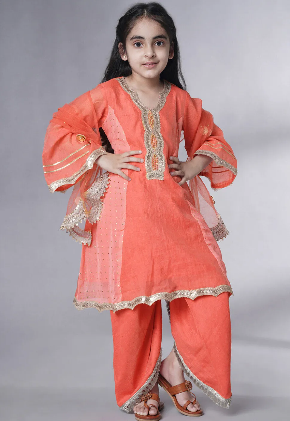 Embroidered Chanderi Silk Punjabi Suit in Peach