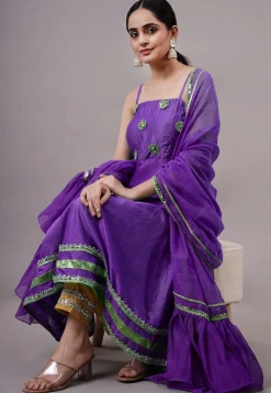 Embroidered Chanderi Silk Aline Suit in Purple