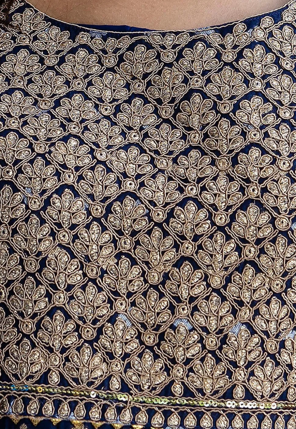 Embroidered Chanderi Silk A Line Suit in Navy Blue
