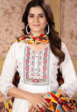 Embroidered Chanderi Silk Pakistani Suit in Off White