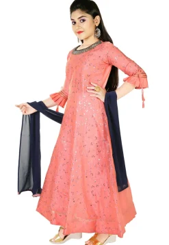 Embroidered Chanderi Silk Gown in Peach