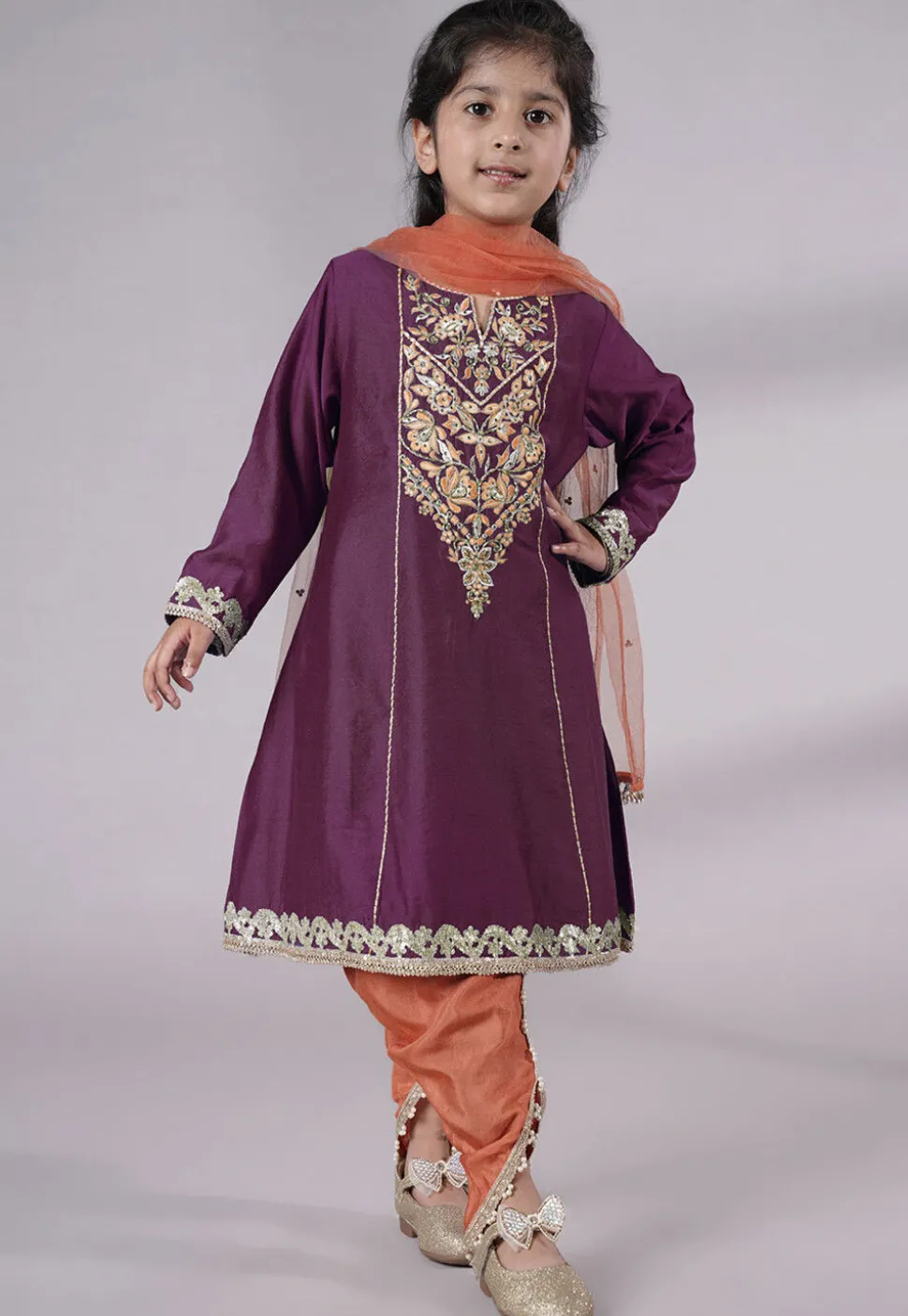 Embroidered Chanderi Silk Punjabi Suit in Wine