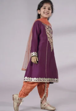 Embroidered Chanderi Silk Punjabi Suit in Wine