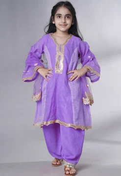 Embroidered Chanderi Silk Punjabi Suit in Light Purple