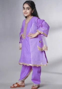 Embroidered Chanderi Silk Punjabi Suit in Light Purple