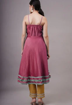 Embroidered Chanderi Silk Aline Suit in Wine