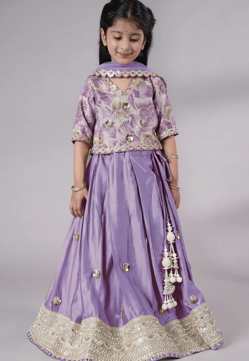 Embroidered Chanderi Silk Lehenga in Purple