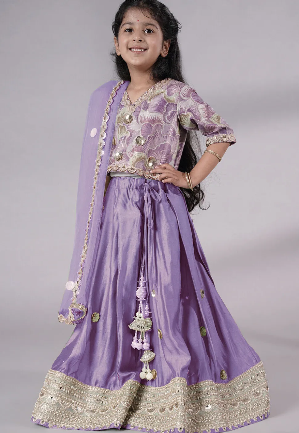 Embroidered Chanderi Silk Lehenga in Purple