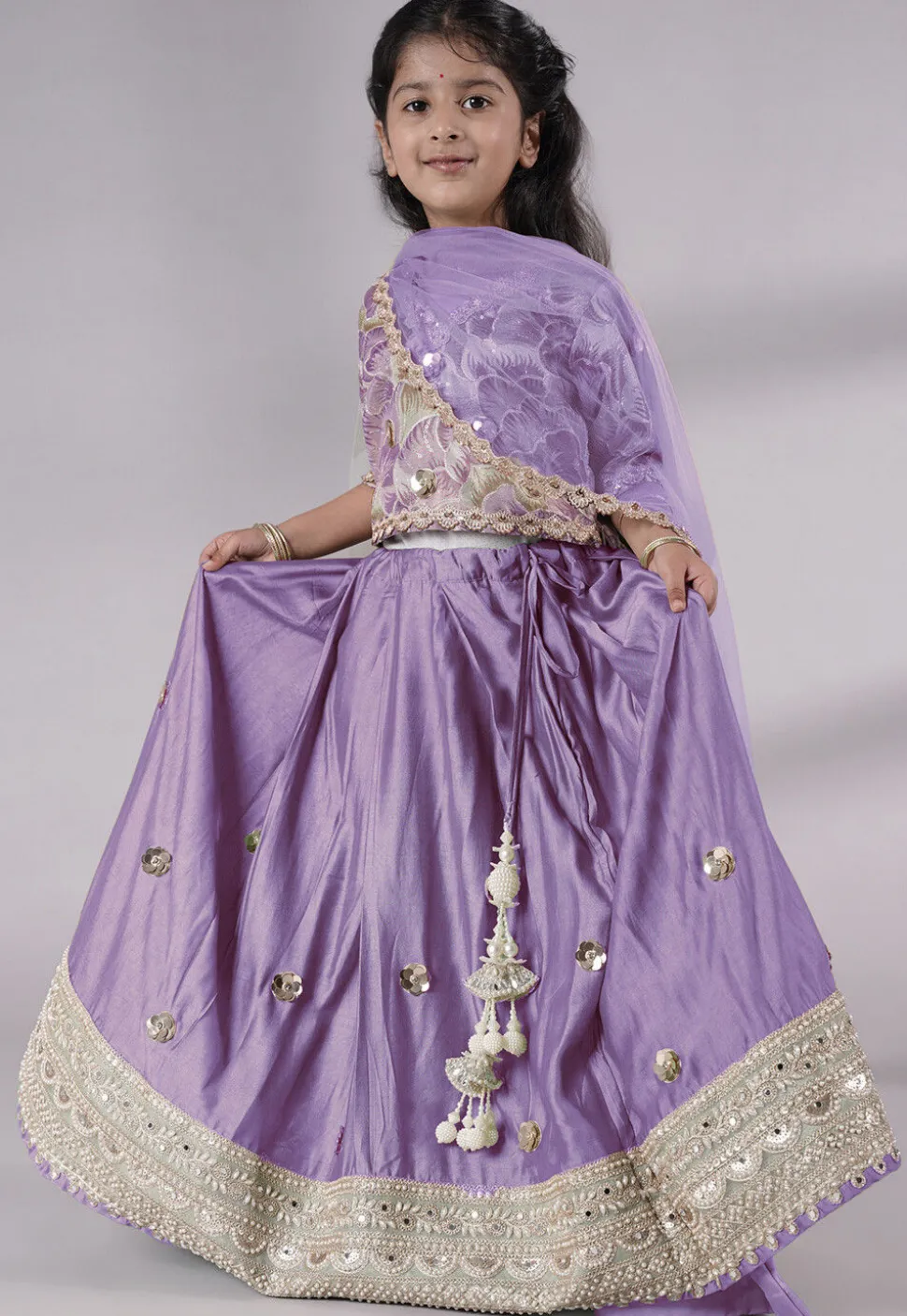 Embroidered Chanderi Silk Lehenga in Purple