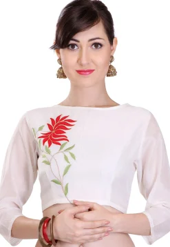 Embroidered Chanderi Silk Blouse in Off White