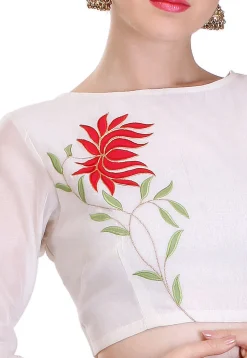 Embroidered Chanderi Silk Blouse in Off White