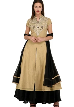 Embroidered Chanderi Silk Sharara Lehenga in Beige