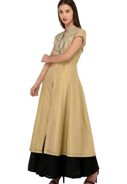 Embroidered Chanderi Silk Sharara Lehenga in Beige