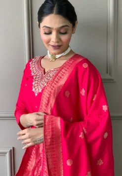 Embroidered Chanderi Silk Pakistani Suit in Pink