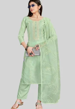 Embroidered Chanderi Silk Pakistani Suit in Sea Green
