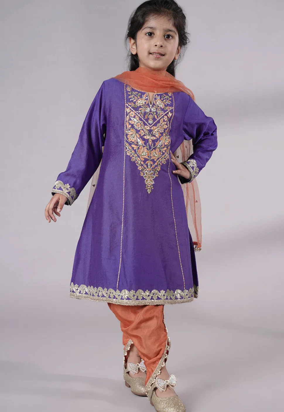 Embroidered Chanderi Silk Punjabi Suit in Purple
