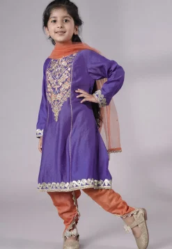 Embroidered Chanderi Silk Punjabi Suit in Purple