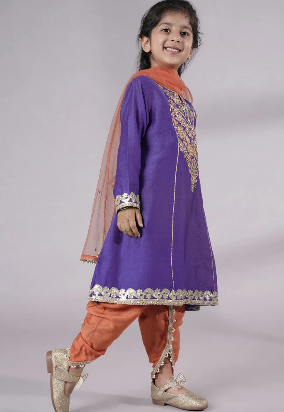 Embroidered Chanderi Silk Punjabi Suit in Purple
